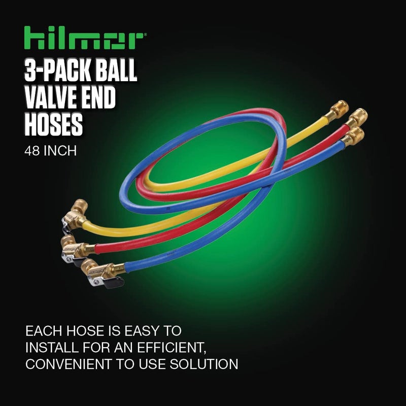 Hilmor 1935924 60" Hose with Ball Valve End, Rated for 800 PSI, Compatible with High-Pressure Refrigerants, HVAC Equipment (Pack of 3) - Image 2